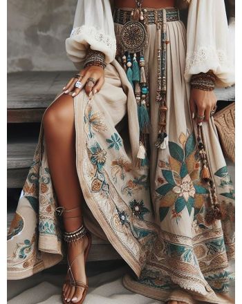 Loose Boho Embroidery Embroidery Patterns Skirt