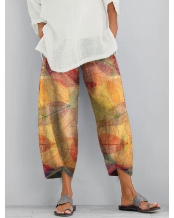 Printed Pockets Casual Pants