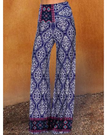 Paisley Shift  Printed  Cotton-blend  Boho Blue Pants