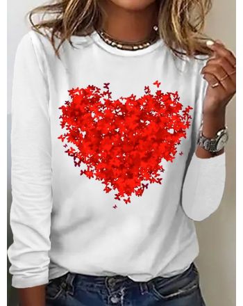 Women's Butterfly Love Valentine's Day Funny Graphic Printing Casual Regular Fit Cotton-Blend Top