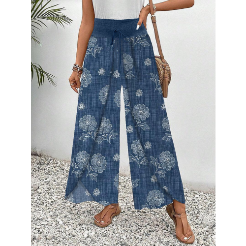 Floral Casual Loose Pocket Stitching Pants