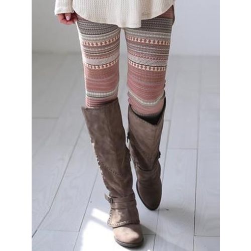 Multicolor Casual Patchwork Cotton-Blend Color-Block Leggings