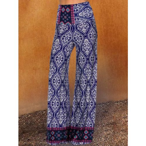 Paisley Shift  Printed  Cotton-blend  Boho Blue Pants