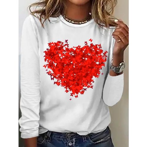 Women's Butterfly Love Valentine's Day Funny Graphic Printing Casual Regular Fit Cotton-Blend Top